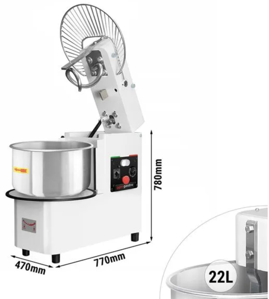 Pétrin - 22 litres / 18 kg - 1 vitesse - cuve amovible batteur rabattable - minuterie