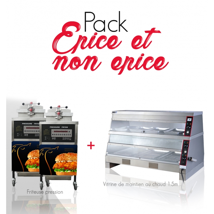 PACK ÉPICÉE NON ÉPICÉE 2X FRITEUSE PRESSION VITRINE 1M50